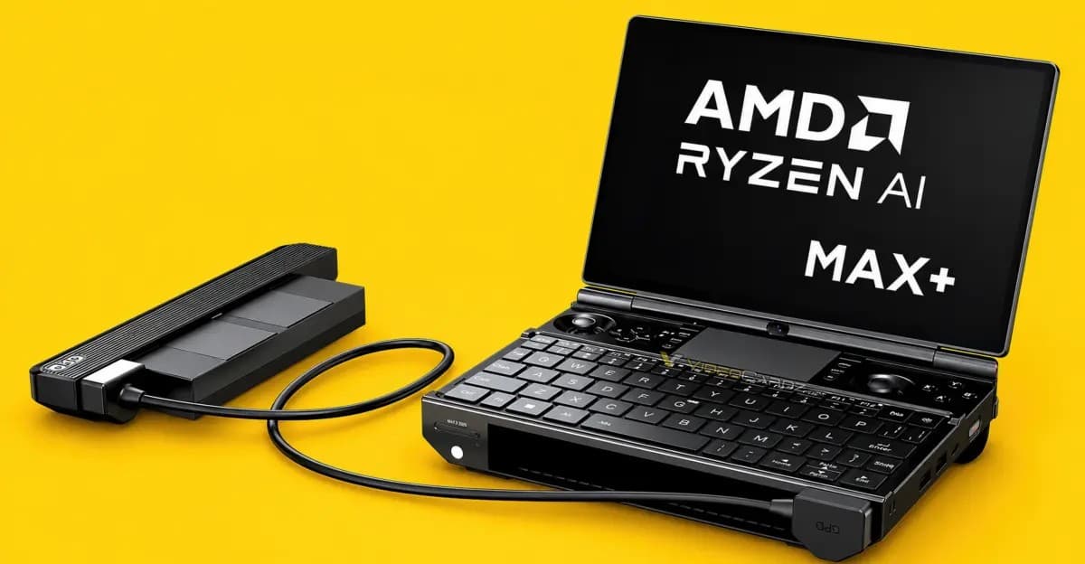 Это 9-дюймовый ноутбук с Ryzen AI Max и без батареи внутри. Аккумулятор GPD WIN Max 3 подключается двумя разными способами