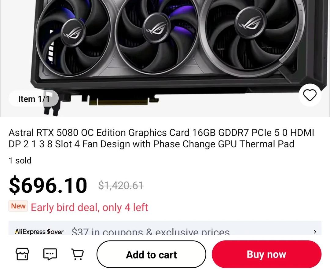 Скам или удача? Пользователь заказал на Aliexpress GeForce RTX 5080 всего за 700 долларов
