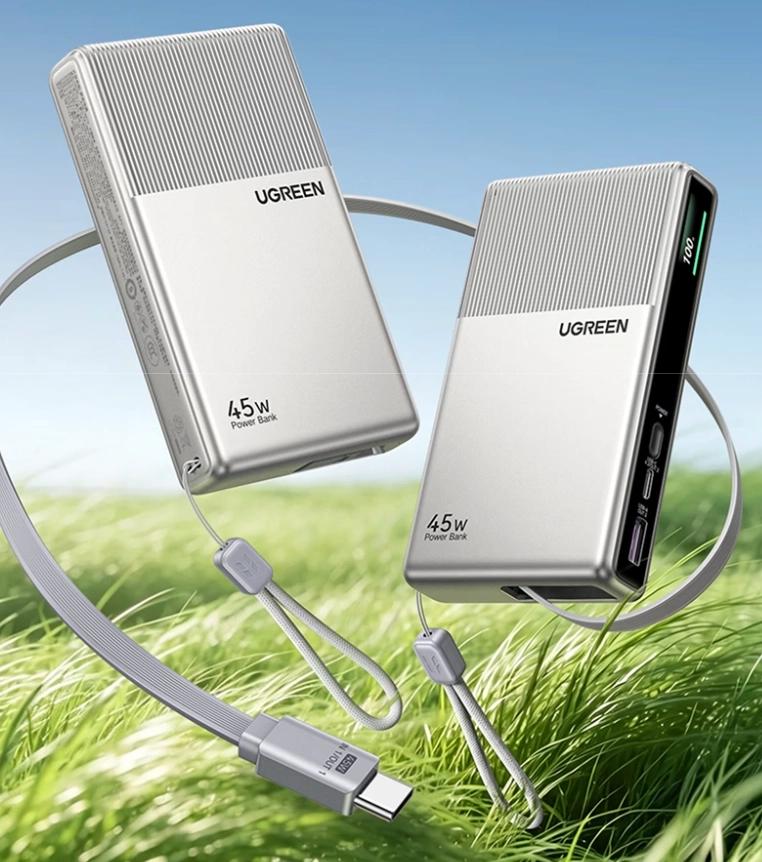 20 000 мАч, 45 Вт и целых два встроенных кабеля USB-C — всего 40 долларов. Представлен мобильный аккумулятор Ugreen P7