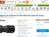 Поставки полнокадрового объектива Sigma Art 24-105mm F4 DG OS HSM в варианте для камер Sony начнутся до конца месяца