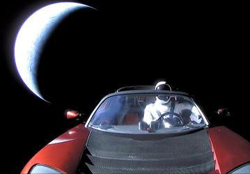 Манекен Starman за рулём электромобиля Tesla Roadster достиг орбиты Марса