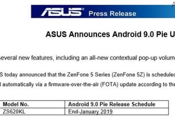 Asus обещает выпустить ОС Android 9.0 для смартфона Zenfone 5Z в конце января 2019 года