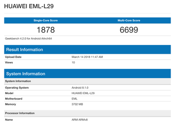 Смартфон Huawei P20 протестирован в Geekbench