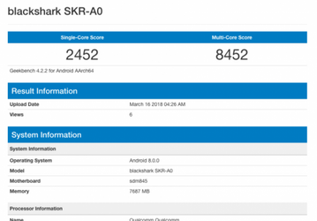 Игровой смартфон Xiaomi Blackshark протестирован в Geekbench