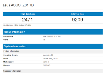 Смартфон Asus Zenfone 5Z демонстрирует впечатляющий результат в GeekBench