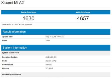 Смартфон Xiaomi Mi A2 замечен в базе Geekbench