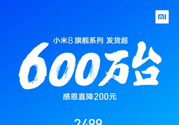 Продажи Xiaomi Mi 8 превысили 6 млн единиц, Xiaomi снизила цены на все версии смартфона