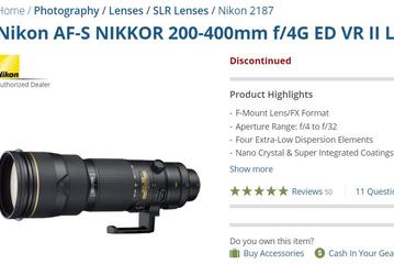 Выпуск объектива Nikon AF-S Nikkor 200-400mm f/4G ED VR II прекращен