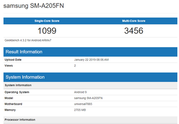 Samsung Galaxy A20 получил восьмиядерную платформу Exynos 7885 и 3 ГБ оперативной памяти