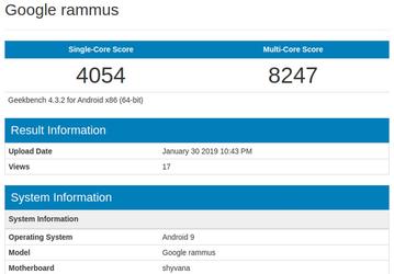 Загадочное устройство Google Rammus снова засветилось в Geekbech: на этот раз с Core i7, 8 ГБ ОЗУ и ОС Android 9