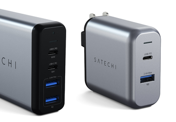 Зарядное устройство Satechi 75W Dual TYPE-C PD Travel Charger располагает двумя портами USB-A и парой USB-C