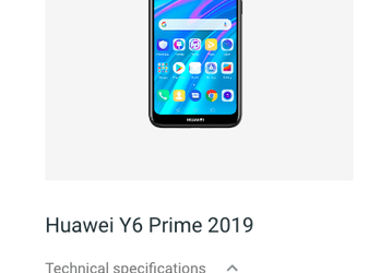Бюджетный смартфон Huawei Y6 Prime 2019 получил экран диагональю 6,1 дюйма с каплевидным вырезом и сканер отпечатков пальцев