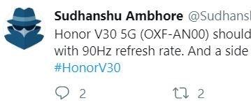 Honor V30 5G получит экран с кадровой частотой 90 Гц