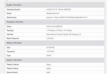 MacBook Pro 16 получил процессор Core i9-9980HK и видеокарту Radeon Pro 5500M с 8 ГБ памяти