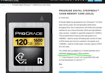 Карта памяти ProGrade Digital CFexpress объемом 120 ГБ проверена на совместимость с камерами Nikon
