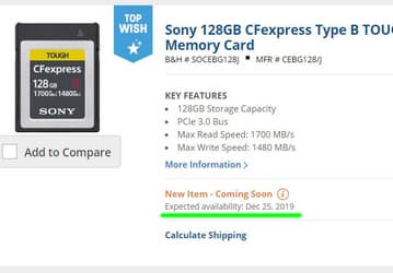 Стало известно, когда начнутся поставки карт памяти Sony CFexpress Type B 