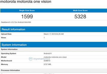 Смартфон Motorola One Vision на платформе Exynos 9610 засветился в Geekbench
