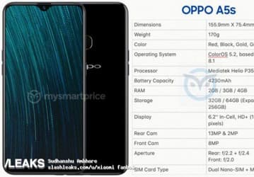 Смартфон Oppo A5S получил SoC Helio P35 и емкий аккумулятор