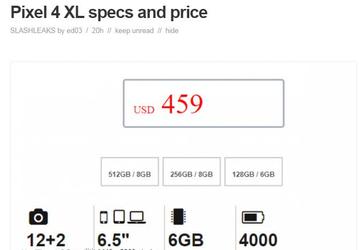 Слили характеристики и цену Google Pixel 4 XL: сдвоенная камера и аккумулятор на 4000 мА•ч 