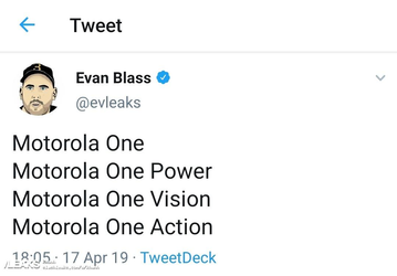 В линейку Motorola One войдут модели Power, Vision и Action