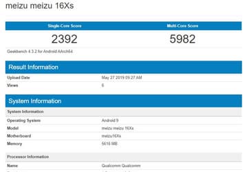 Meizu 16Xs не впечатляет свой производительностью в Geekbench