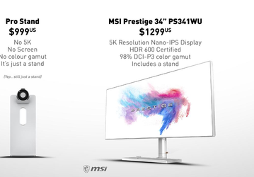 MSI троллит Apple: зачем покупать подставку для монитора за $1000, если за $1300 можно купить монитор 5К с подставкой?