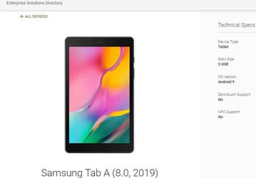 Опубликованы характеристики бюджетного планшета Samsung Galaxy Tab A 8.0 (2019)