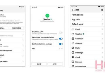 Скриншоты демонстрируют интерфейс операционной системы Huawei Hongmeng