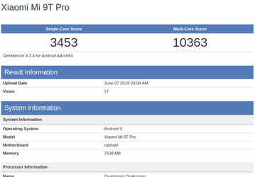 Xiaomi Mi 9T Pro показал возможности в Geekbench