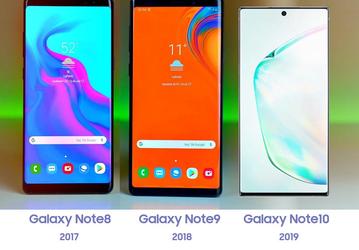 Samsung Galaxy Note10, Galaxy Note9 и Galaxy Note8 вместе на одном изображении