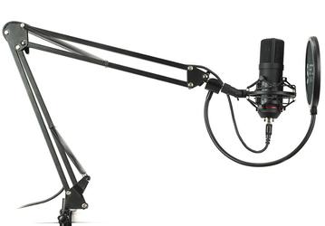 Микрофон SPC Gear SM900 комплектуется стойкой-пантографом, подвесом и поп-фильтром