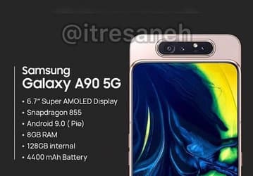 Опубликованы характеристики «бюджетного» флагмана Samsung Galaxy A90 5G: экран 6,7 дюйма, Snapdragon 855, 8 ГБ ОЗУ и слайдер с камерой