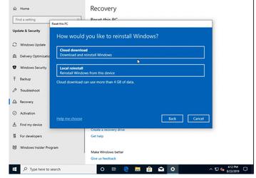 В Windows 10 появилась возможность переустановки системы из облака