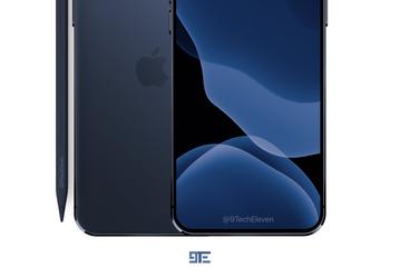 iPhone 12 Pro позирует рядом со стилусом Apple Pencil