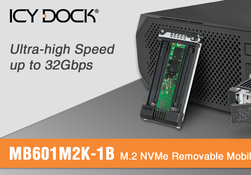Icy Dock ToughArmor MB601M2K-1B обеспечивает возможность горячей замены накопителей типоразмера M.2 с поддержкой NVMe