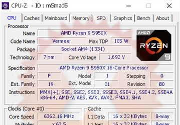 16-ядерный AMD Ryzen 9 5950X разогнали до 6,362 ГГц