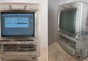 Прозрачный Apple Macintosh Classic со всех сторон на живых фото