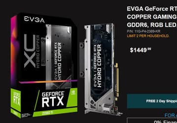 Больше двух в одни руки не давать! Начались продажи видеокарт EVGA GeForce RTX 2080 Ti XC Hydro Copper Gaming