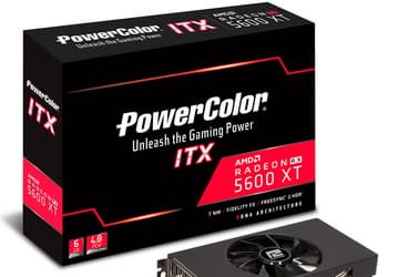 Конструкция системы охлаждения видеокарты PowerColor Radeon RX 5600 XT ITX включает четыре тепловые трубки 
