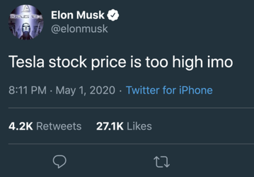Илон Маск сказал, что акции Tesla стоят дорого. Акции упали