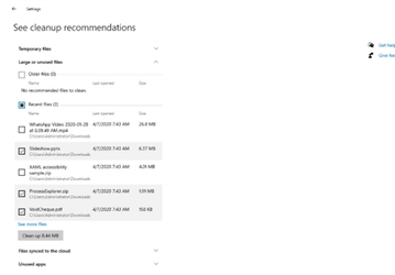 При нехватке места на диске Windows 10 будет рекомендовать пользователю приложения для удаления