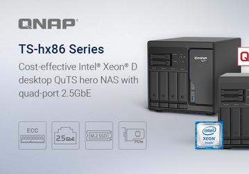 Сетевые хранилища Qnap TS-hx86 для предприятий построены на процессорах Intel Xeon D и оснащены портами 2,5 GbE