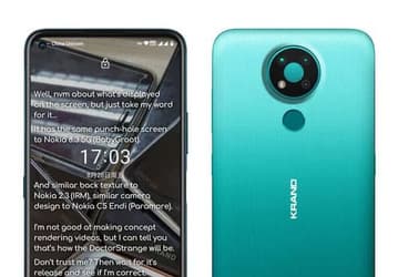 Врезанная камера спереди, сканер отпечатков сзади. Бюджетный Nokia 3.4 позирует на рендере