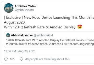 Новый смартфон Poco получит экран AMOLED с кадровой частотой 120 Гц