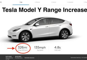 Запас автономности электромобиля Tesla Model Y увеличен
