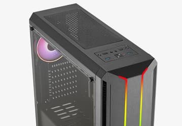 Передняя панель компьютерного корпуса AeroCool Skyline украшена двумя светодиодными полосками 