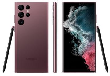 Samsung Galaxy S22 Ultra в бронзовом и со стилусом S Pen на официальном рендере