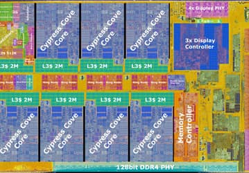 Фото: кристалл нового процессора Intel Rocket Lake под микроскопом