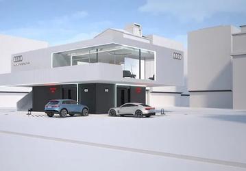 Компания Audi представила концепцию станции быстрой зарядки электромобилей от аккумуляторов 