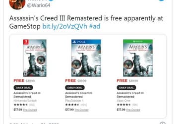 GameStop раздает игру Assassin's Creed III Remastered для Switch, PS4 и Xbox One бесплатно
